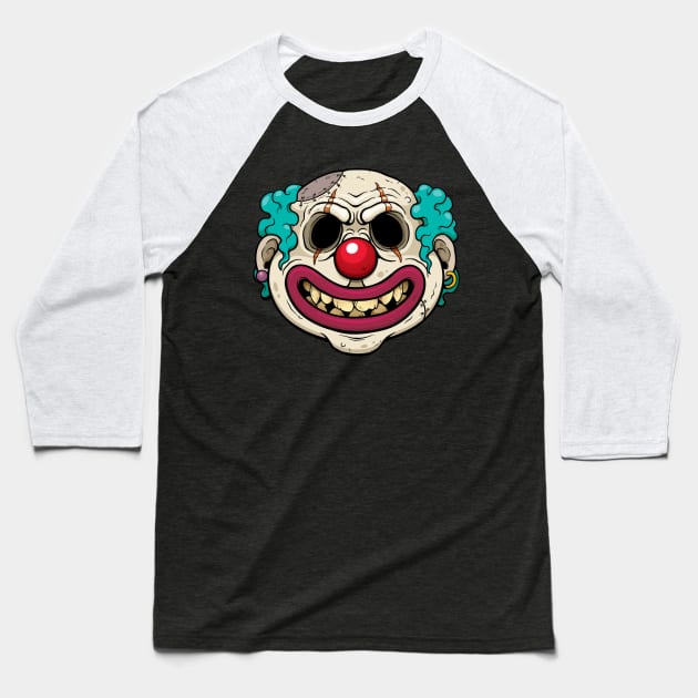 Scary Clown - Zombie Halloween Cartoon Art Baseball T-Shirt by bigbikersclub